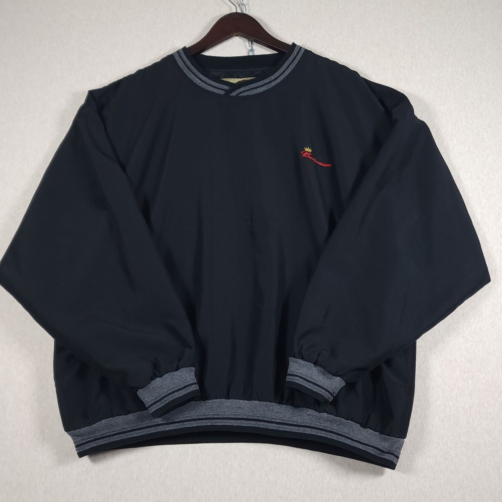 Gorpcore Budweiser Windbreaker Pullover Large Black V Neck Beer Promo Jacket